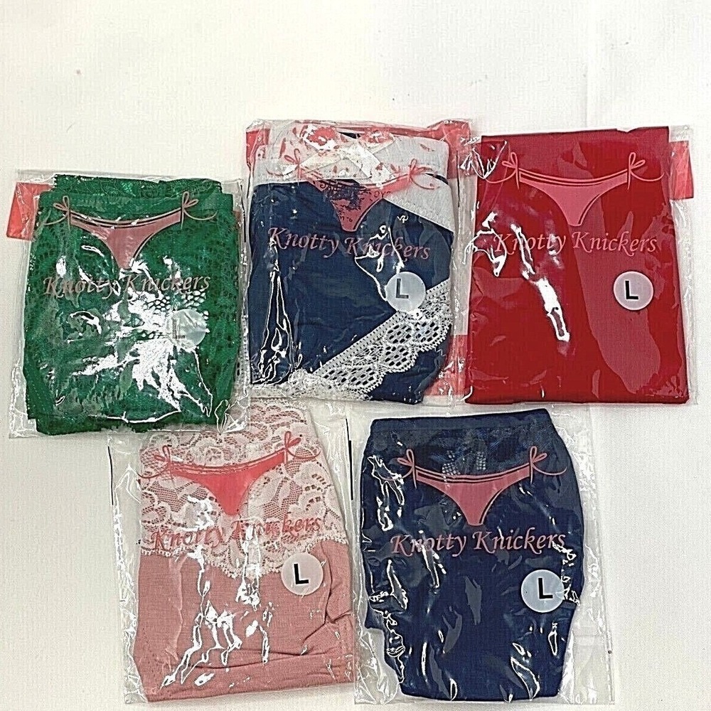 Knotty Knickers Set‎ 5 Panties Large Green Blue Red Tan Mixed (2217)
